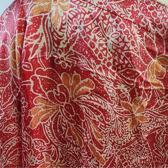 Subtle Luxury Red Orange Paisley Print Silk Kimono Style Summer Blouse LARGE - Picture 5 of 6
